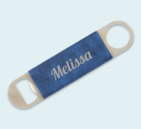 Blue Leather Engraved Bottle Opener