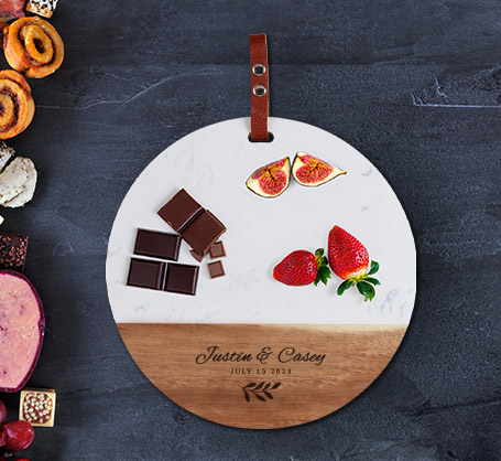 Personalized Round Wood & Marble Cutting Board