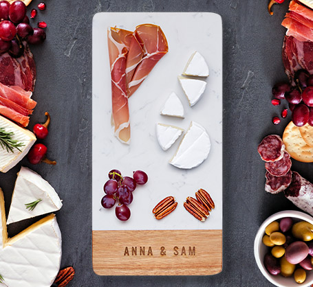 Personalized Rectangular Wood & Marble Cutting Board